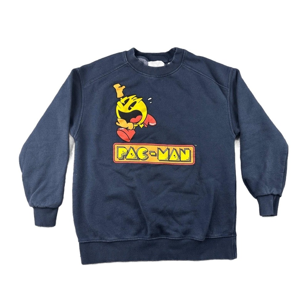 Vintage Zara Pac-Man Sweatshirt Boys 10 Blue Regular Graphic Cotton Blend Game